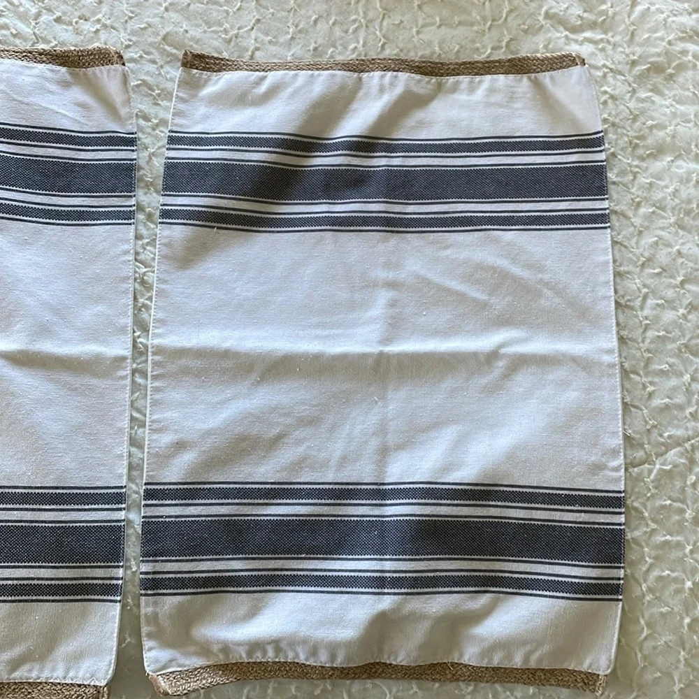 Hearth and home placemats. Blue & white striped. Braided twine detail. Lot of 2.